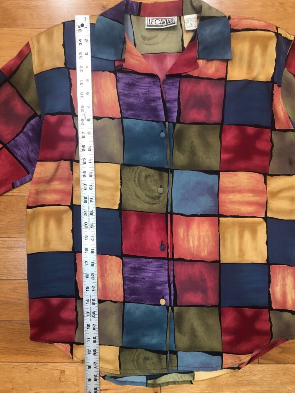 Vintage Le Caviar 80s 90s Abstract Geometric Color Block Blouse Size Small Artsy - Picture 6 of 10